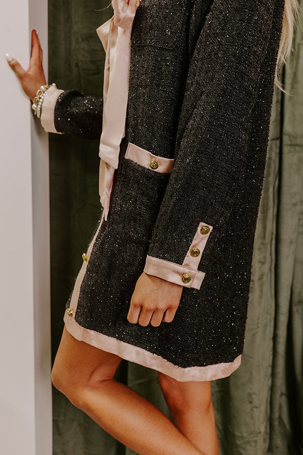 Myrna Premium Looking Fabulous Tweed Satin Bow Patchwork Pocket Mini Dress H Line Chic Silhouette Collection