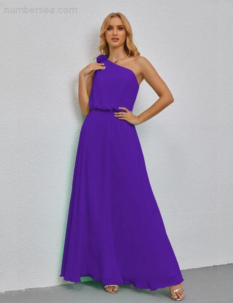 Ruffled One Shoulder Sleeveless Long Bridesmaid Dresses A-line Formal Evening Gown Side Split 28080 (ZD17018)