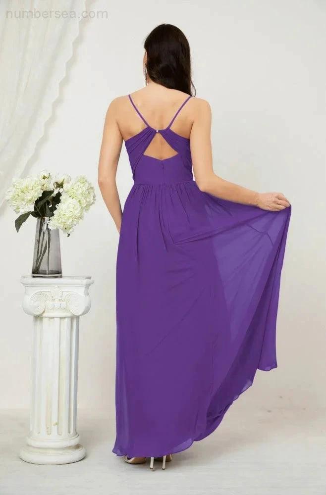 ZapDress Neck Bridesmaid Dresses Chiffon Long Spaghetti A-line Formal Prom Gown for Wedding Party Evening 2801 (ZD16961)