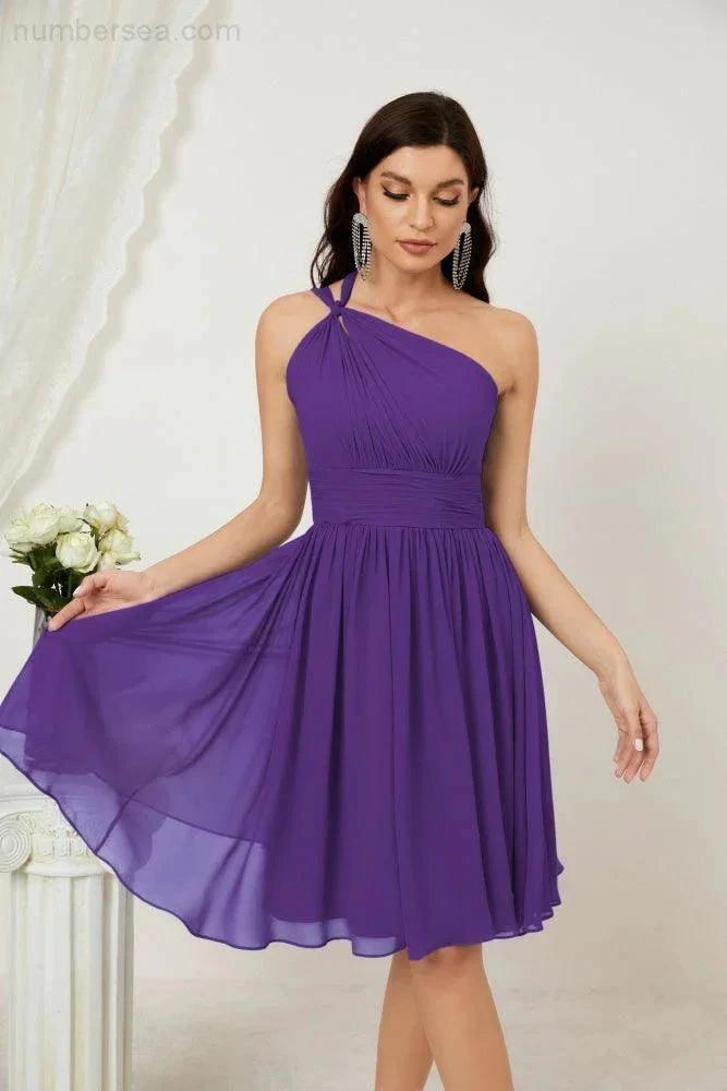 ZapDress Women Chiffon Short One Shoulder Bridesmaid Dress Formal Dresses for Party Homecoming 2804 (ZD16948)