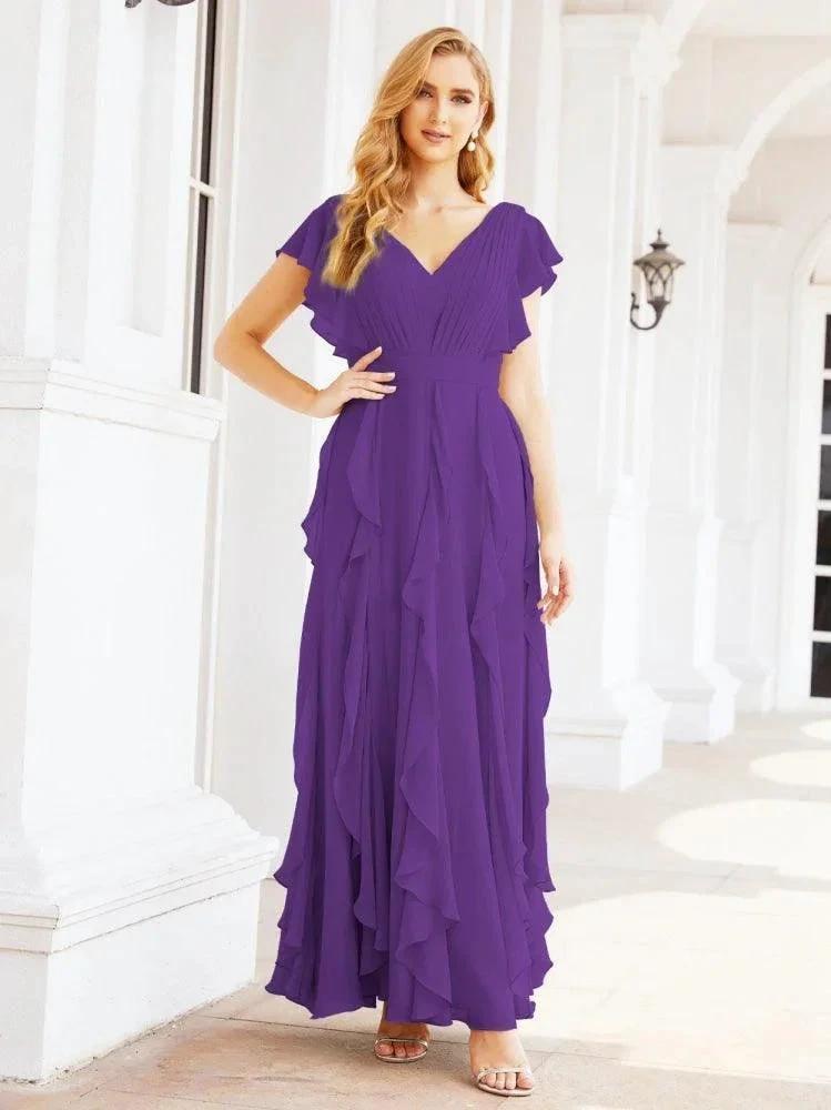 Ruffled Bridesmaid Dresses with Sleeves Long Formal Party Dress 28041 by numbersea