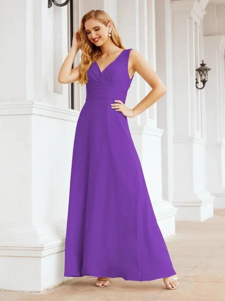 Formal Prom Gown Elegant V-Neck Sleeveless Bridesmaid Dresses for Wedding Party 28037 by numbersea