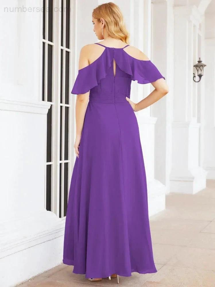 ZapDress Cold Shoulder Long Bridesmaid Dresses Side Slit Formal Prom Gowns Party Wedding 28070 (ZD16993)