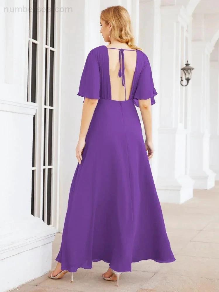 ZapDress V-Neck Bridesmaid Dress Chiffon Long Open Back Formal Dresses for Women Party Evening 28067 (ZD17046)