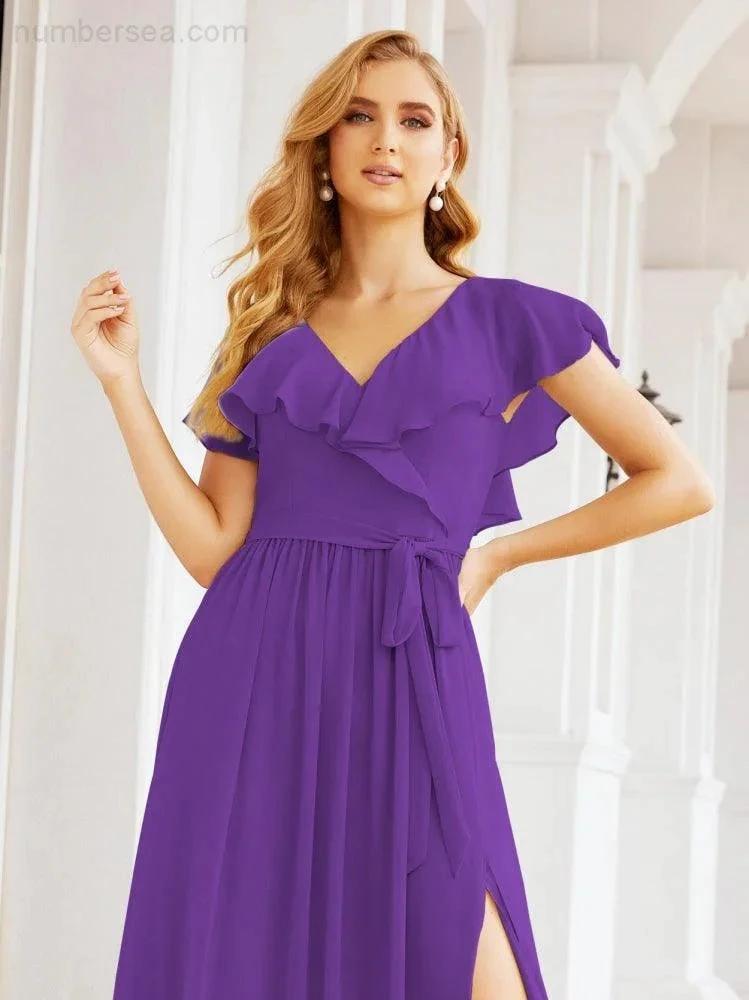 Bridesmaid Dresses with Flutter Sleeves Formal Evening Party Prom Gowns 28044 (ZD17033)