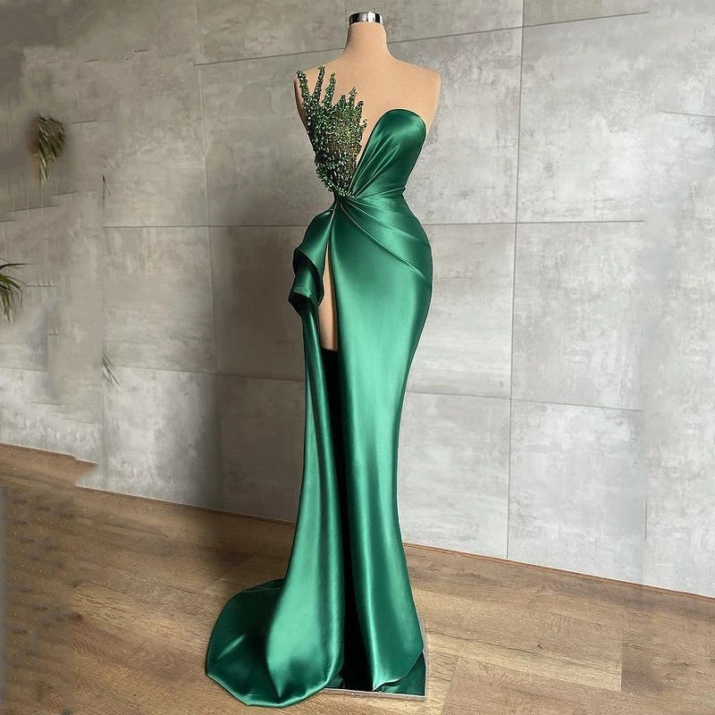 Green Pageant Dresses Long Evening Dress With Slit - VelvetHem