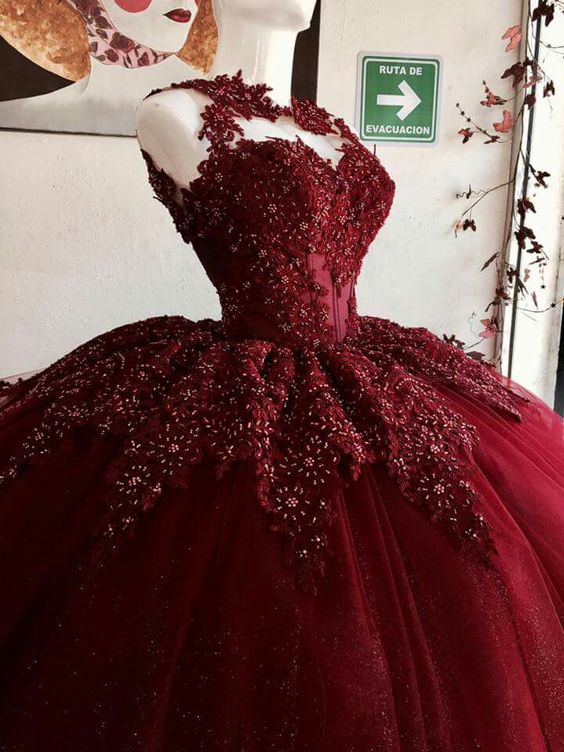 Burgundy Tulle Ball Gown Birthday Princess Dress - VelvetHem