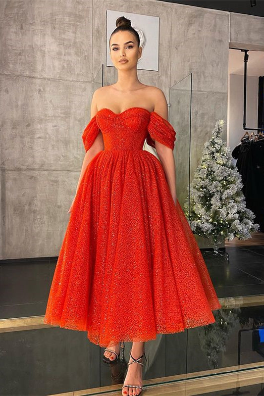 Short A-line Off the Shoulder Sequins Formal Prom Dress