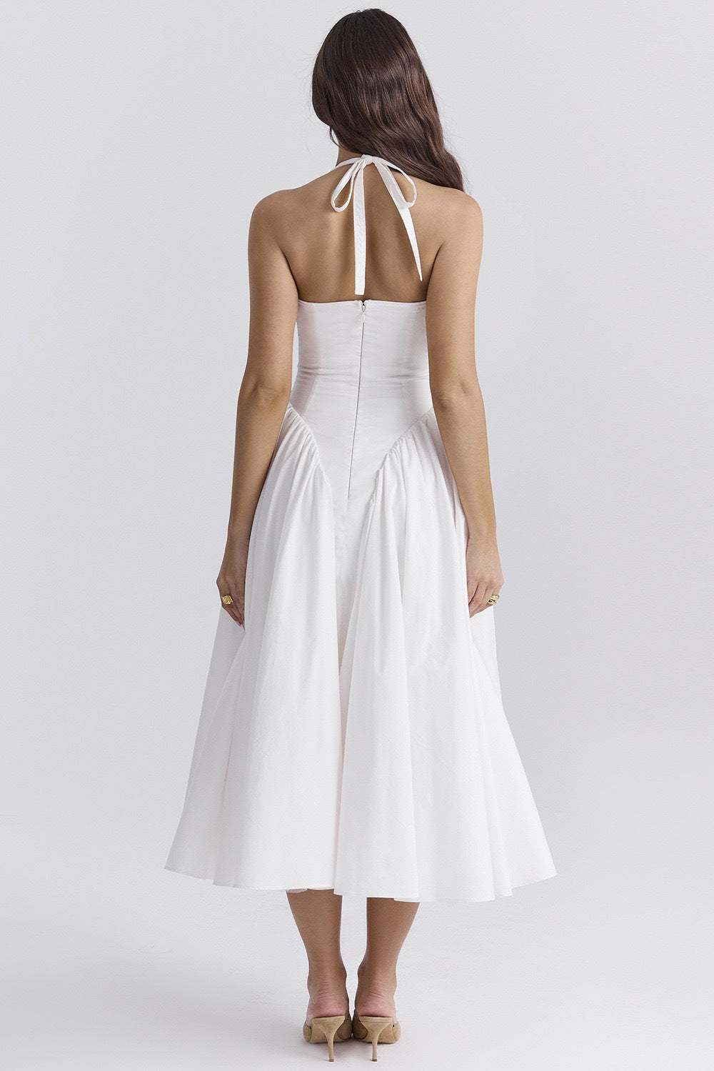 Olga Exclusive White Cotton Halterneck Midi Summer Dress Premium Wardrobe Essential