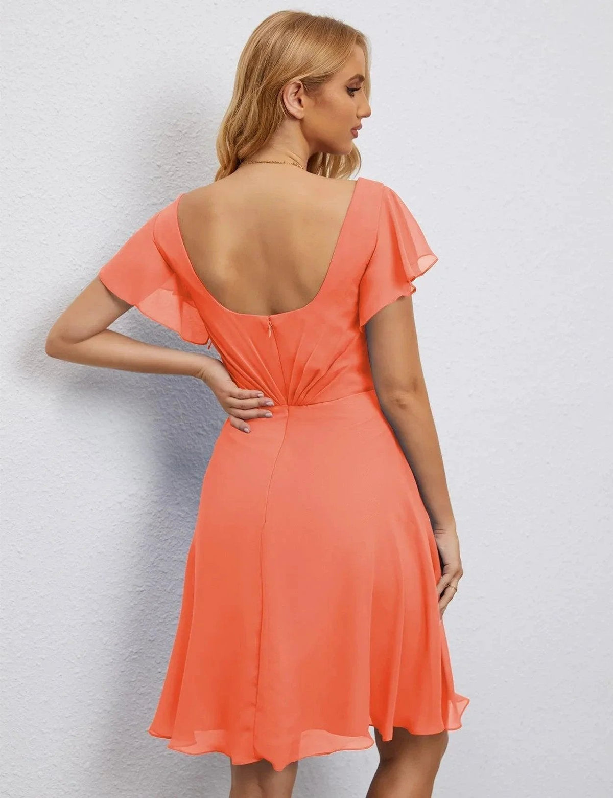 ZapDress U Back Homecoming Dress Formal Prom Dress Knee Length Short Sleeves Cocktail Party Dress 28077 (ZD16953)