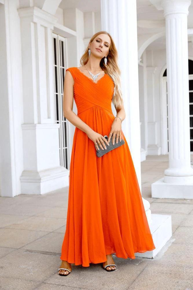 Ladies Chiffon V Neck Sleeveless Floor Length Bridesmaid Evening Dress Wedding Party Evening Dress 28126 by numbersea