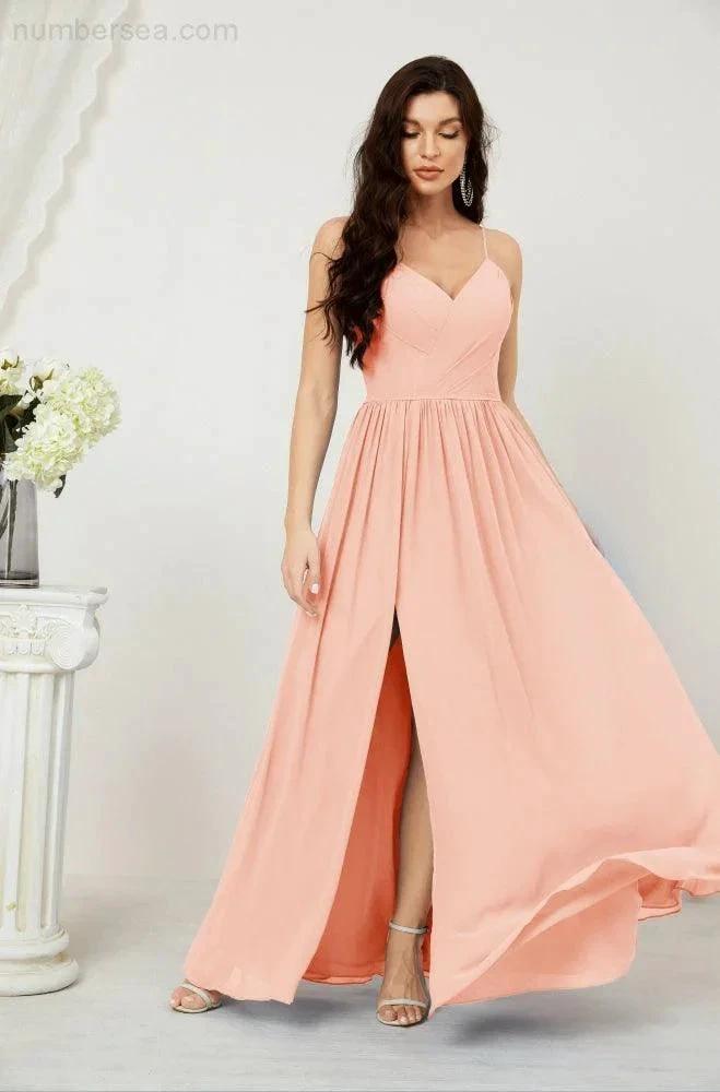 ZapDress Neck Bridesmaid Dresses Chiffon Long Spaghetti A-line Formal Prom Gown for Wedding Party Evening 2801 (ZD16961)