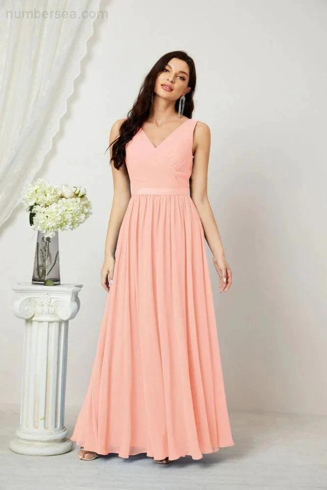 Women's Chiffon Long Bridesmaid Dresses A line Sleeveless Formal Prom Gown for Evening Party Homecoming Dresses 2808 (ZD16947)