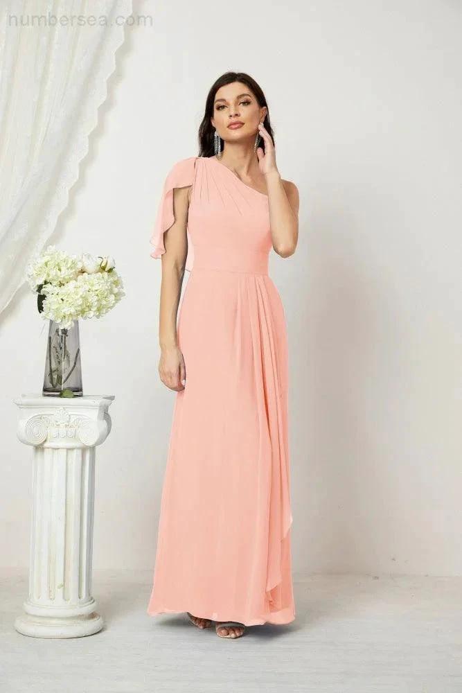 ZapDress Chiffon Ruffled One Shoulder Long Bridesmaid Dresses A-line Formal Evening Gown Side Split 2809 (ZD17049)