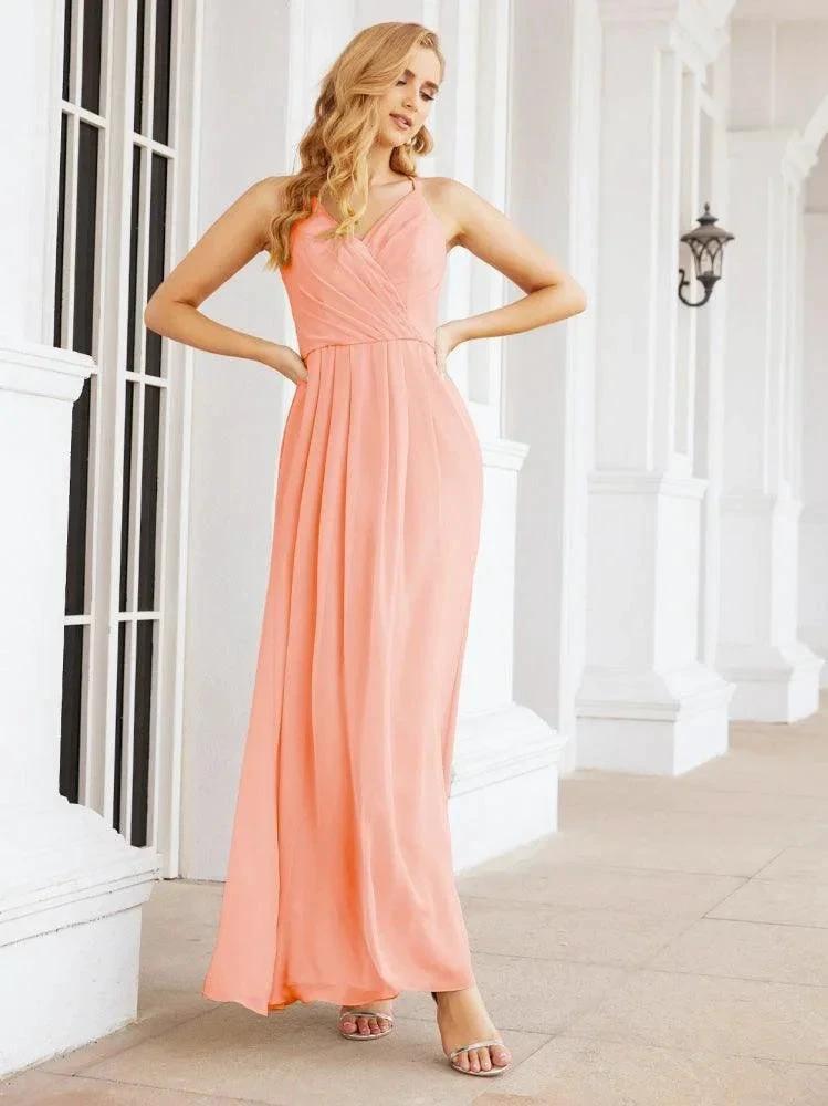 Numbersea Spaghetti Strap Bridesmaid Dresses V-Neck Long A-Line Formal Prom Gowns 28063 by numbersea