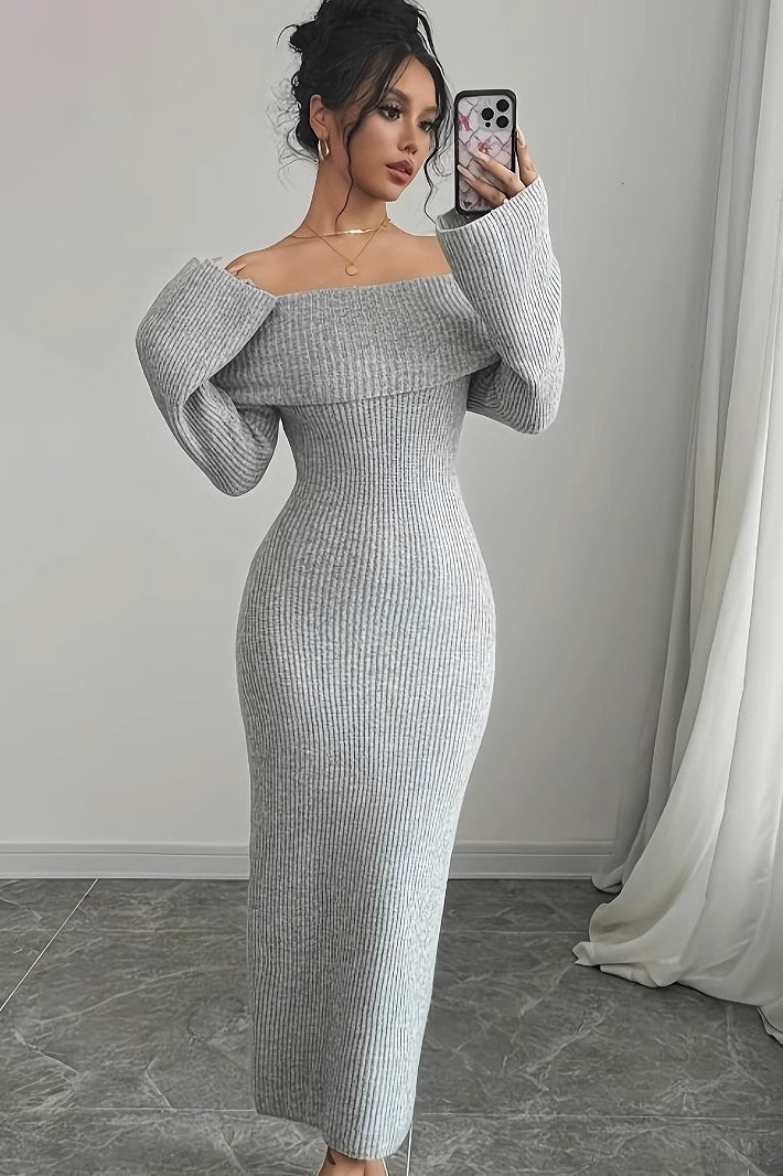 Long-Sleeve Knit Maxi Sweater Dress - VelvetHem