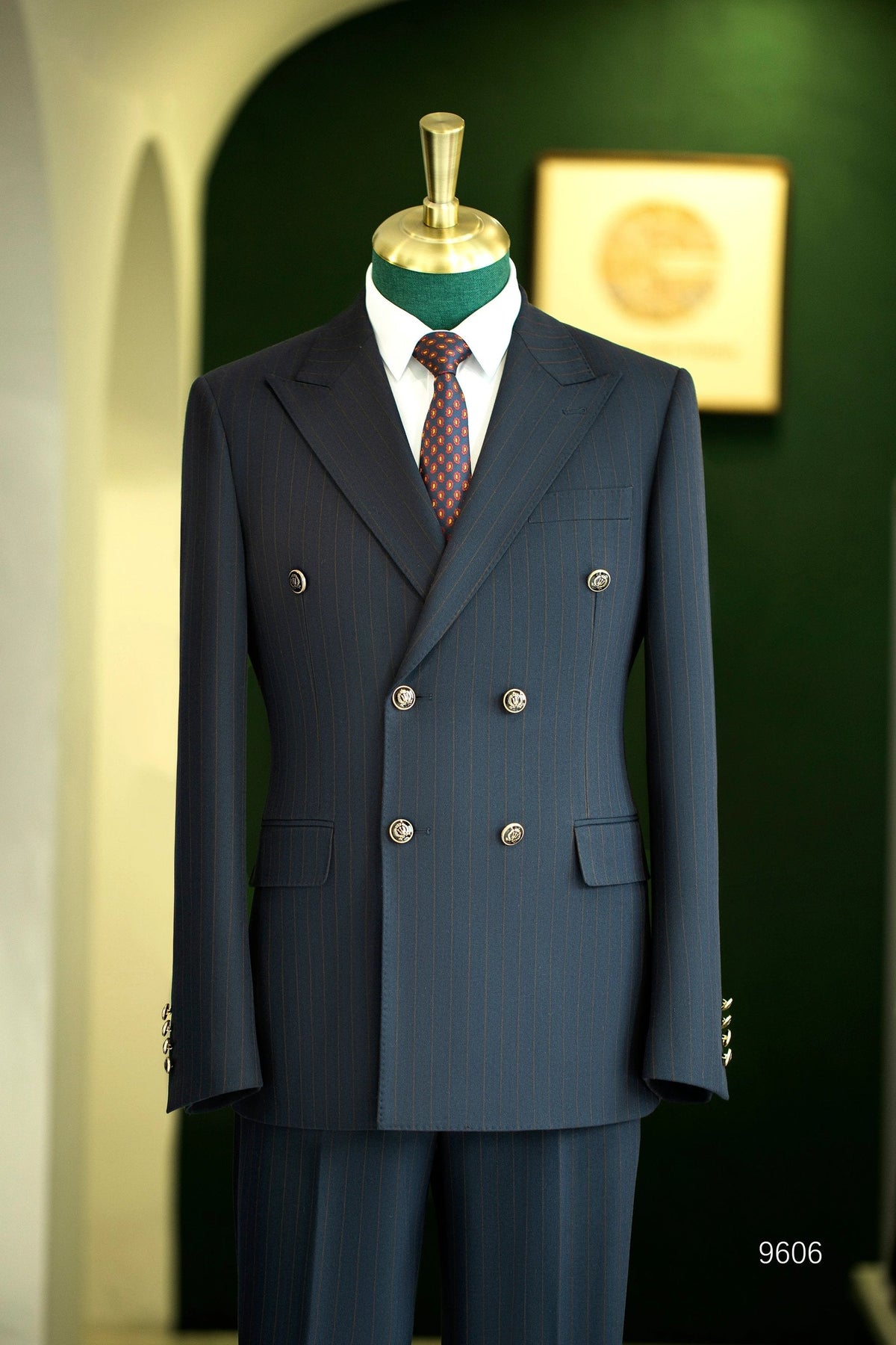 Navy Pinstripe Double Breasted Wool Suit For Groom And Business (ZD17092) - VelvetHem