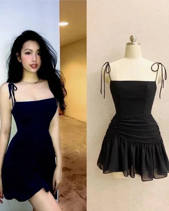 Black Straps A-line Simple Party Dress Short Homecoming Dress (ZD12370) - VelvetHem