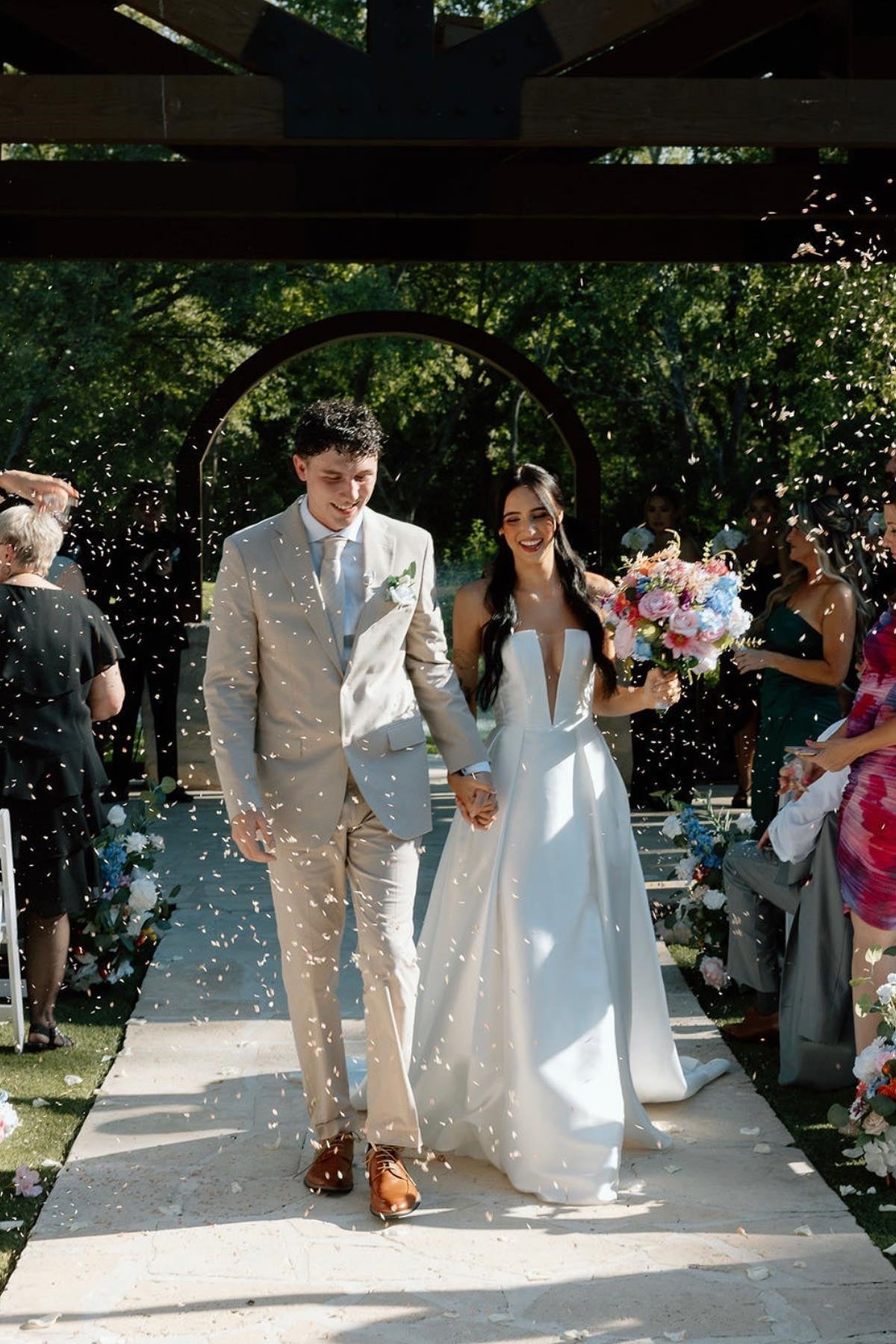 Charming A Line Deep V Neck White Satin Long Bridal Dress with Slit