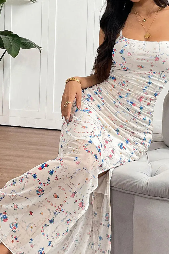 Spaghetti Strap Backless Floral Dress - View 5 | VelvetHem