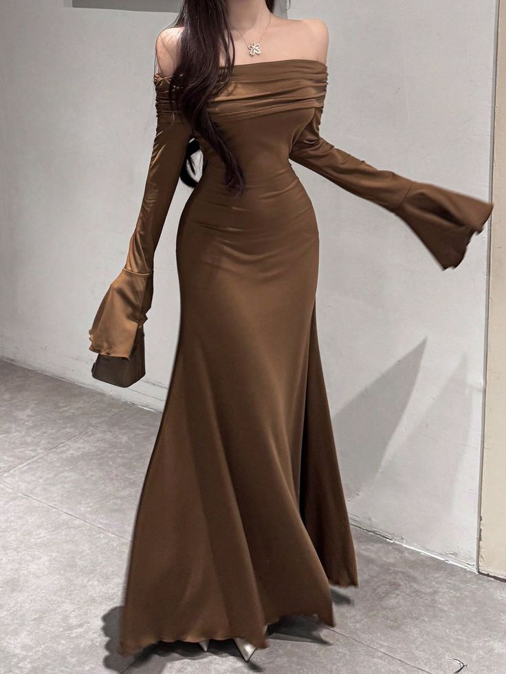 Elegant Off The Shoulder Long Satin Mermaid Evening Dress Prom Dress Y7755 - VelvetHem