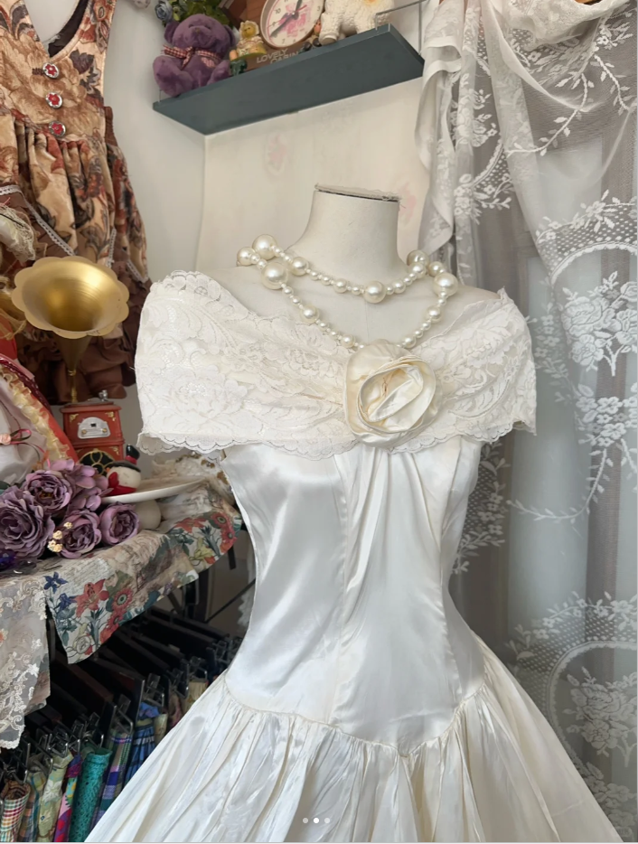 Elegant Off The Shoulder Ivory White Satin A Line Long Wedding Guest Dress Birthday Party Dress - View 2 | VelvetHem
