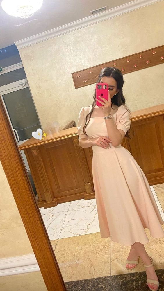 Vintage Pink Midi-length Evening Dress,Pink Prom Dress - VelvetHem