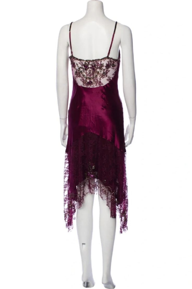 Gorgeous Spaghetti Straps Fuchsia Satin Lace Beaded Mermaid Long Evening Dress Formal Wedding Guest Dress - View 3 | VelvetHem