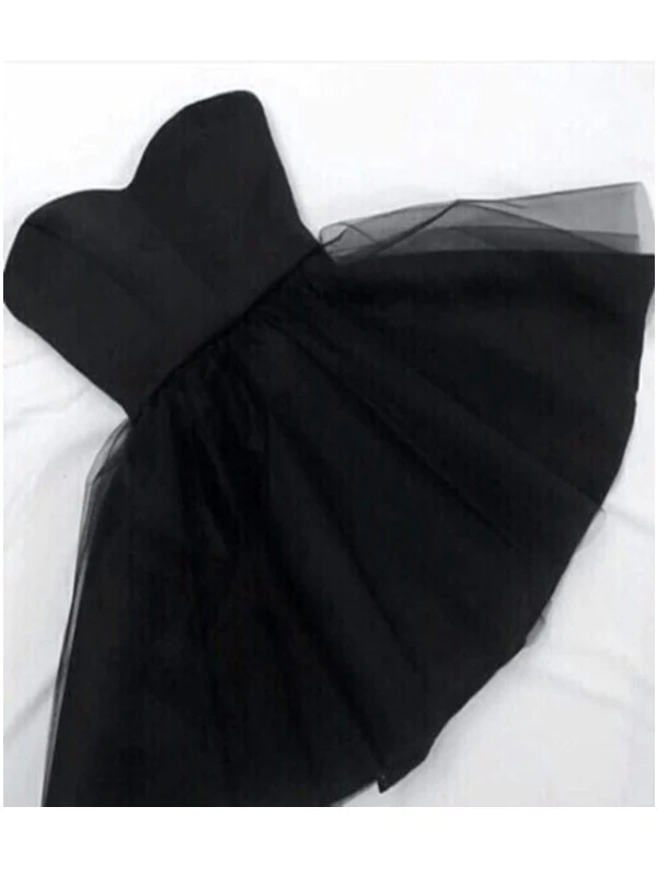 Custom Made A Line Sweetheart Neck Short Black Prom Dresses, Short Black Homecoming Dresses, Graduation Dresses, Black Formal Dresses - VelvetHem