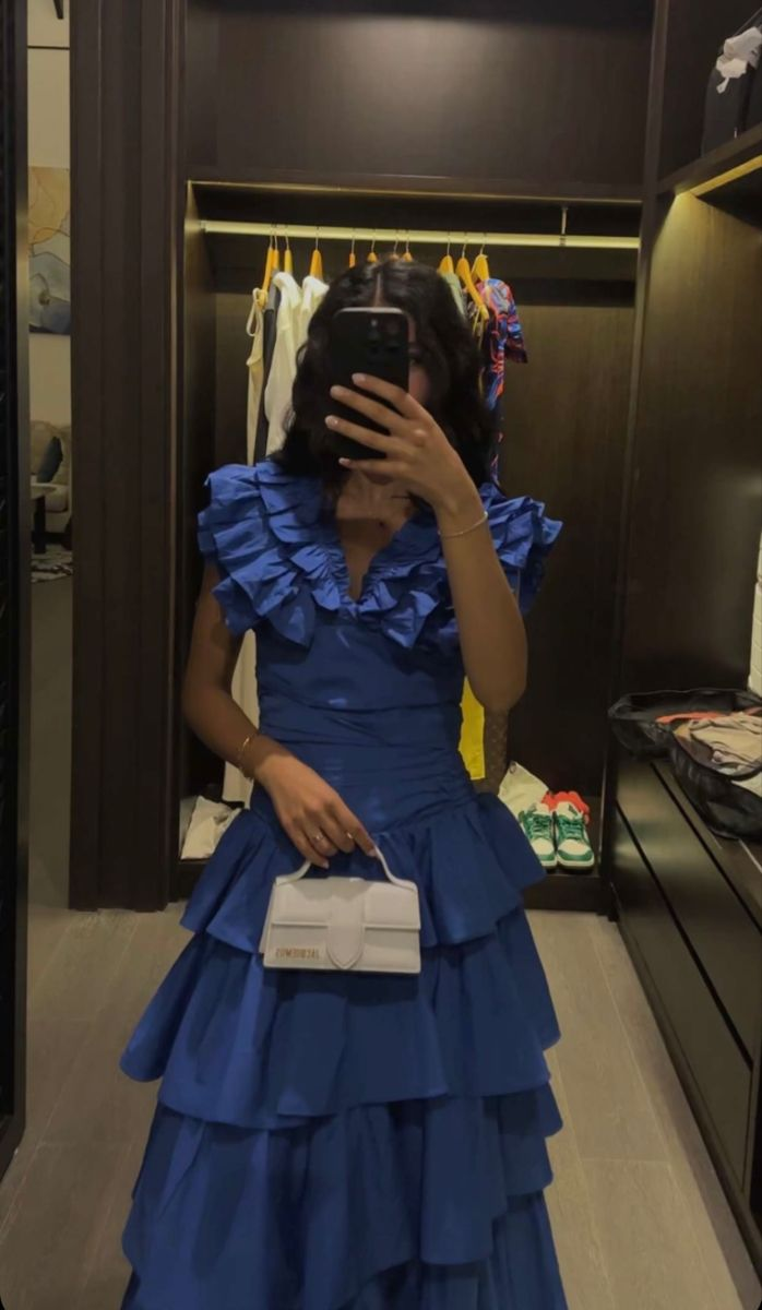 Elegant Blue Layered Party Dress A Line Prom Evening Gown - View 2 | VelvetHem