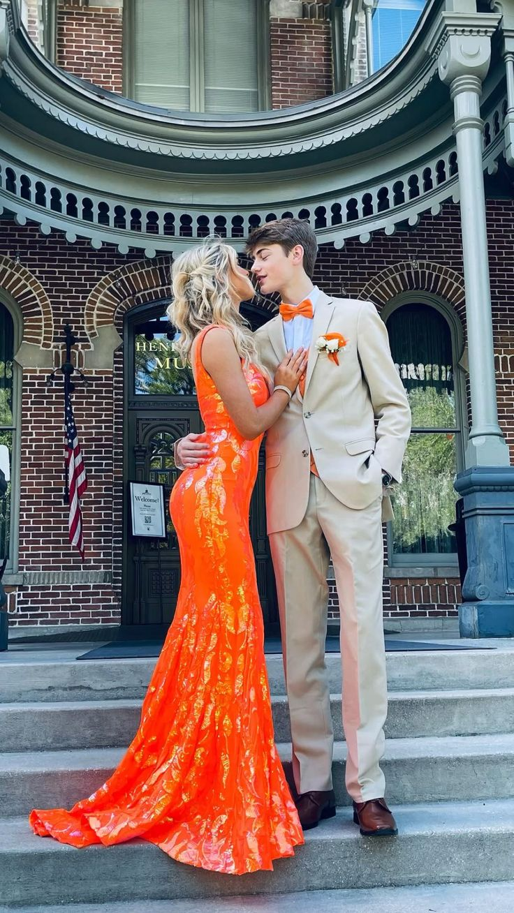 Glamorous Orange Sequins Mermaid Prom Dress Orange Evening Dress Y5213 - VelvetHem