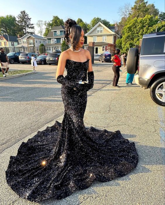 Elegant Black Sequins Mermaid Prom Dress Black Evening Dress Y6133 - VelvetHem