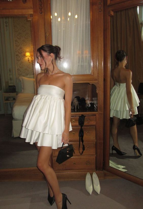 White Short Party Dress Short Prom Gown fg6703 - VelvetHem
