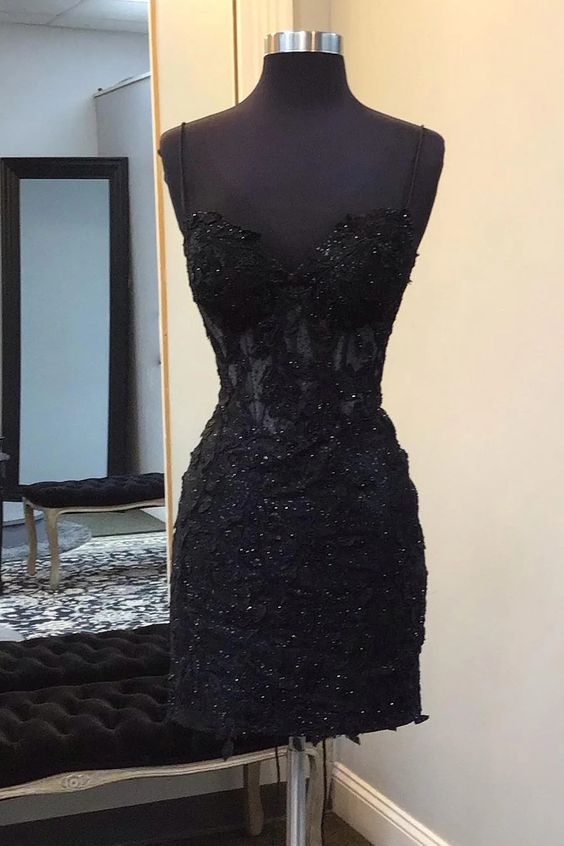 Sparkly Black Corset Lace Tight Short Homecoming Dress fg6311 - VelvetHem