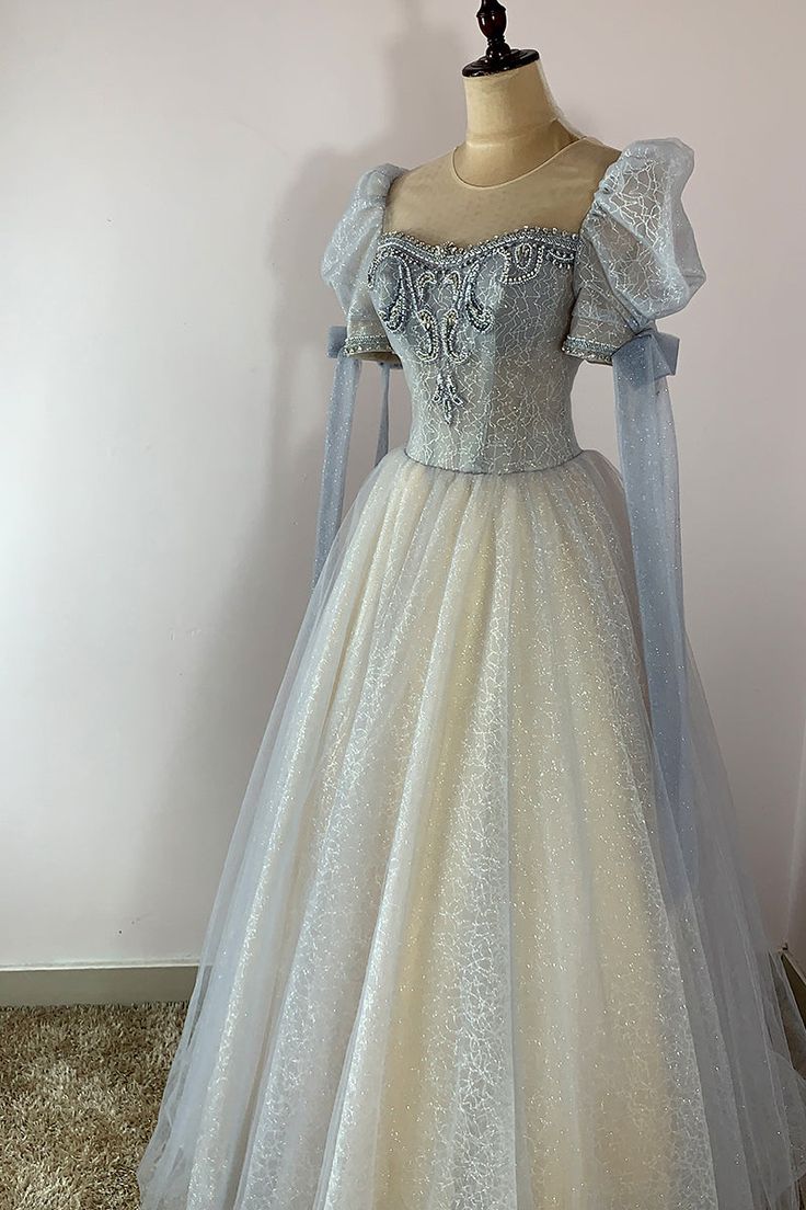 Tulle Beaded Shiny Tulle Prom Dresses, A-Line Long Party Dresses fg6751 - VelvetHem