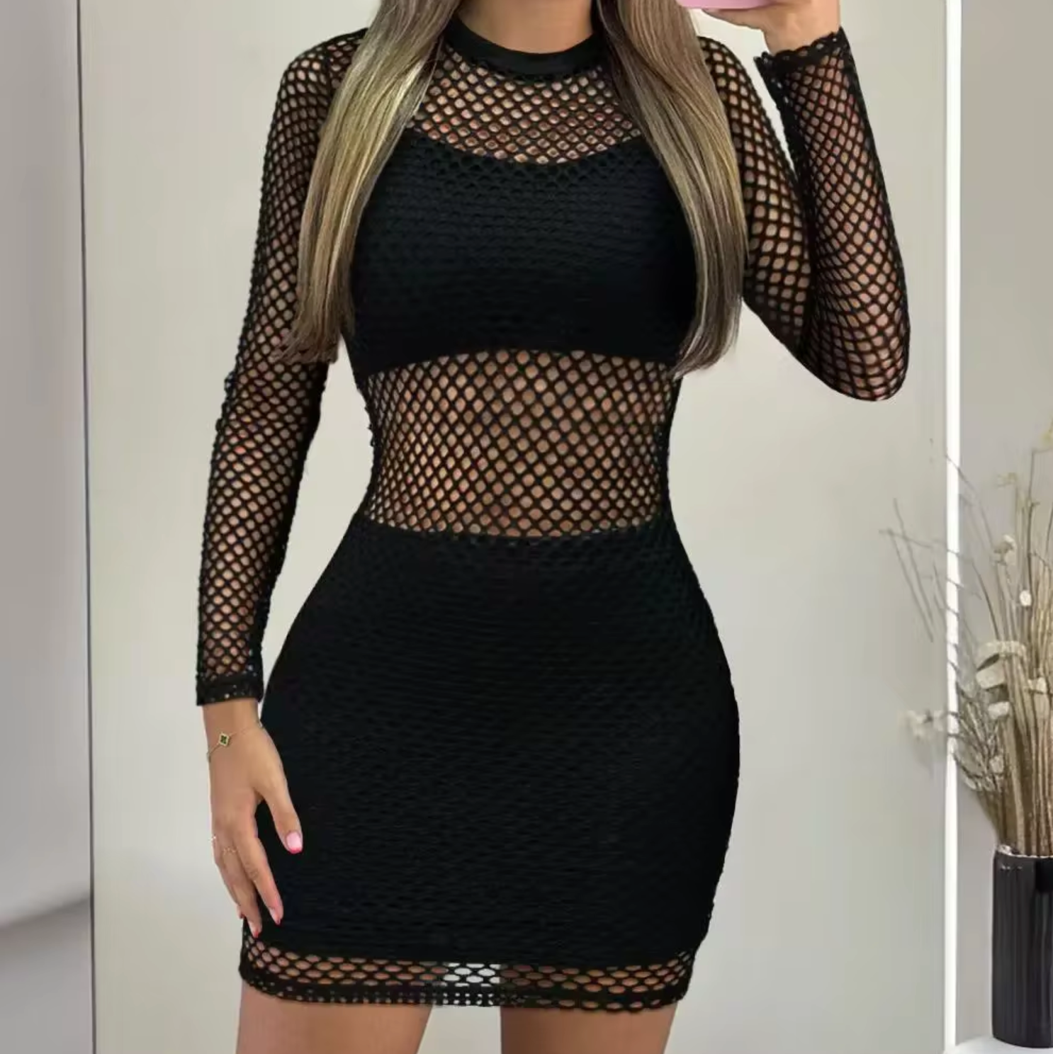 Esther Chic Bodycon Mini Dress Made of Mesh Fabric Premium Wardrobe Essential