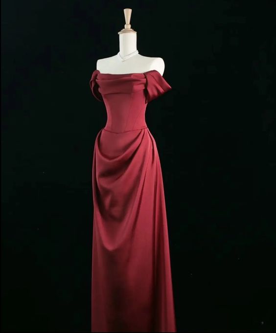 Red Satin Long A Line Prom Dress Red Evening Dress - VelvetHem