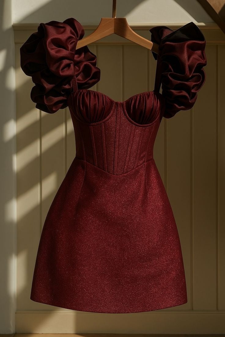 burgundy Glitter elegant cute homecoming dress short party dress - VelvetHem
