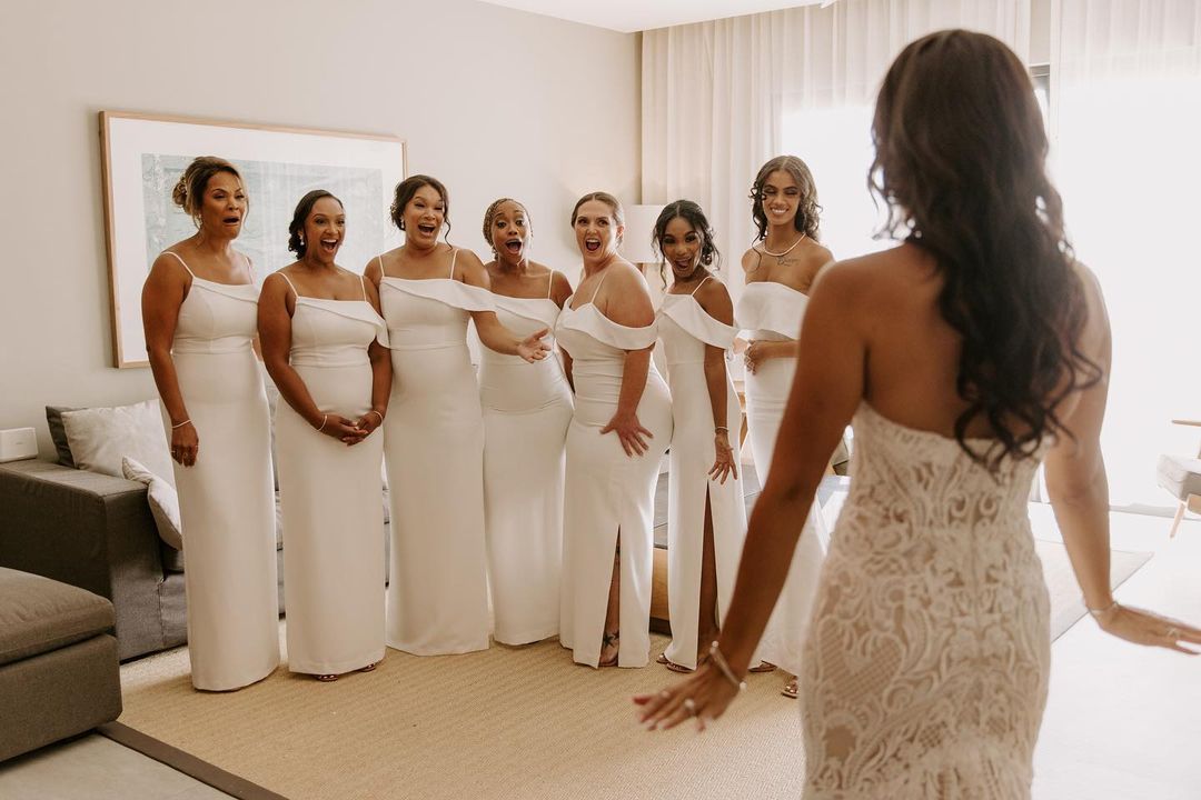 Classic Sheath Spaghetti Straps White Long Bridesmaid Dress with Split Front - View 3 | VelvetHem