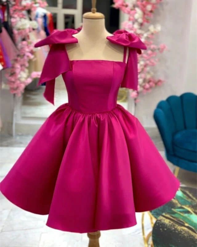 A Line Homecoming Dresses 2024 Bow Strap Satin Prom Cocktail Party Gown fg6222