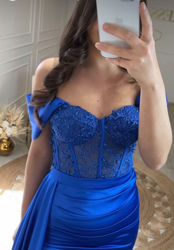 Royal Blue Evening Dresses Sweetheart Side Split Long Sexy Mermaid Satin Evening Dress Zipper Luxury Formal Party Dress - VelvetHem