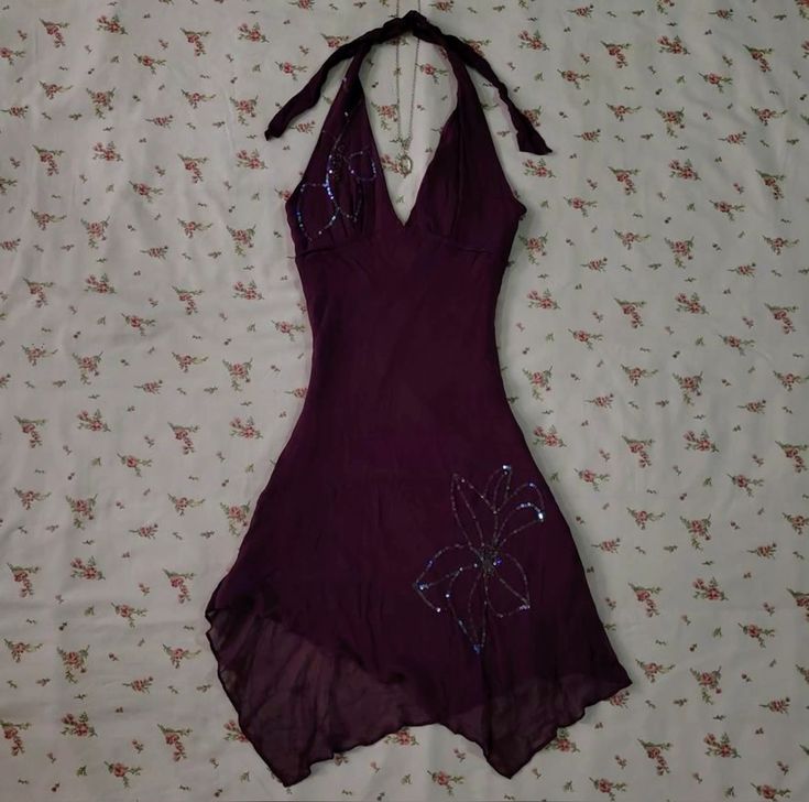 Dark Purple Halter Short Vintage Evening Dress Cocktail Dress fg6538 - VelvetHem