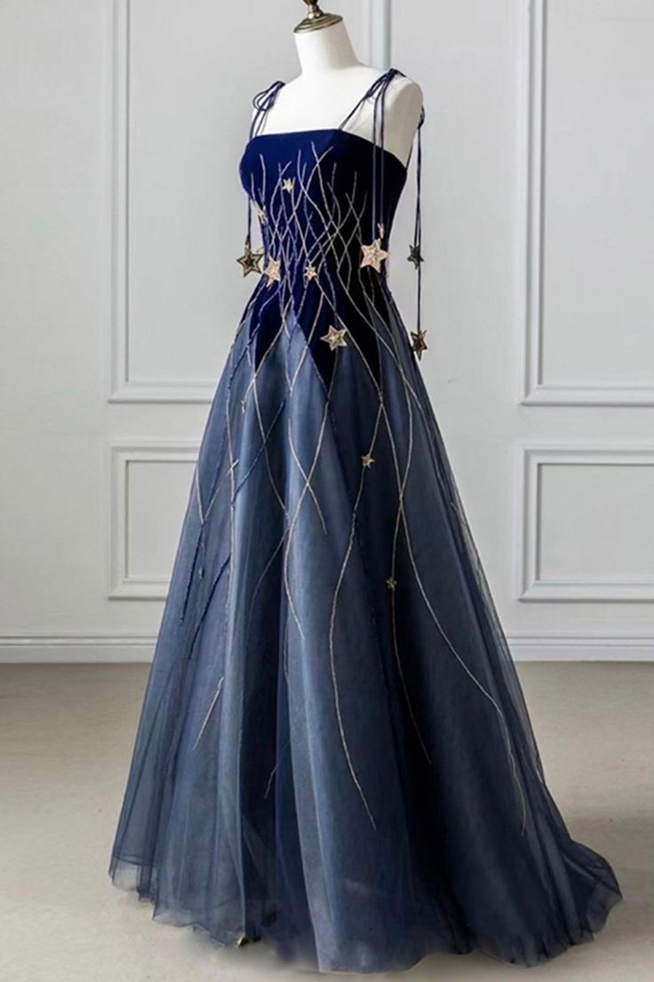 Spaghetti Strap Long Prom Dress with Star, Evening Party Dress fg6247 - VelvetHem