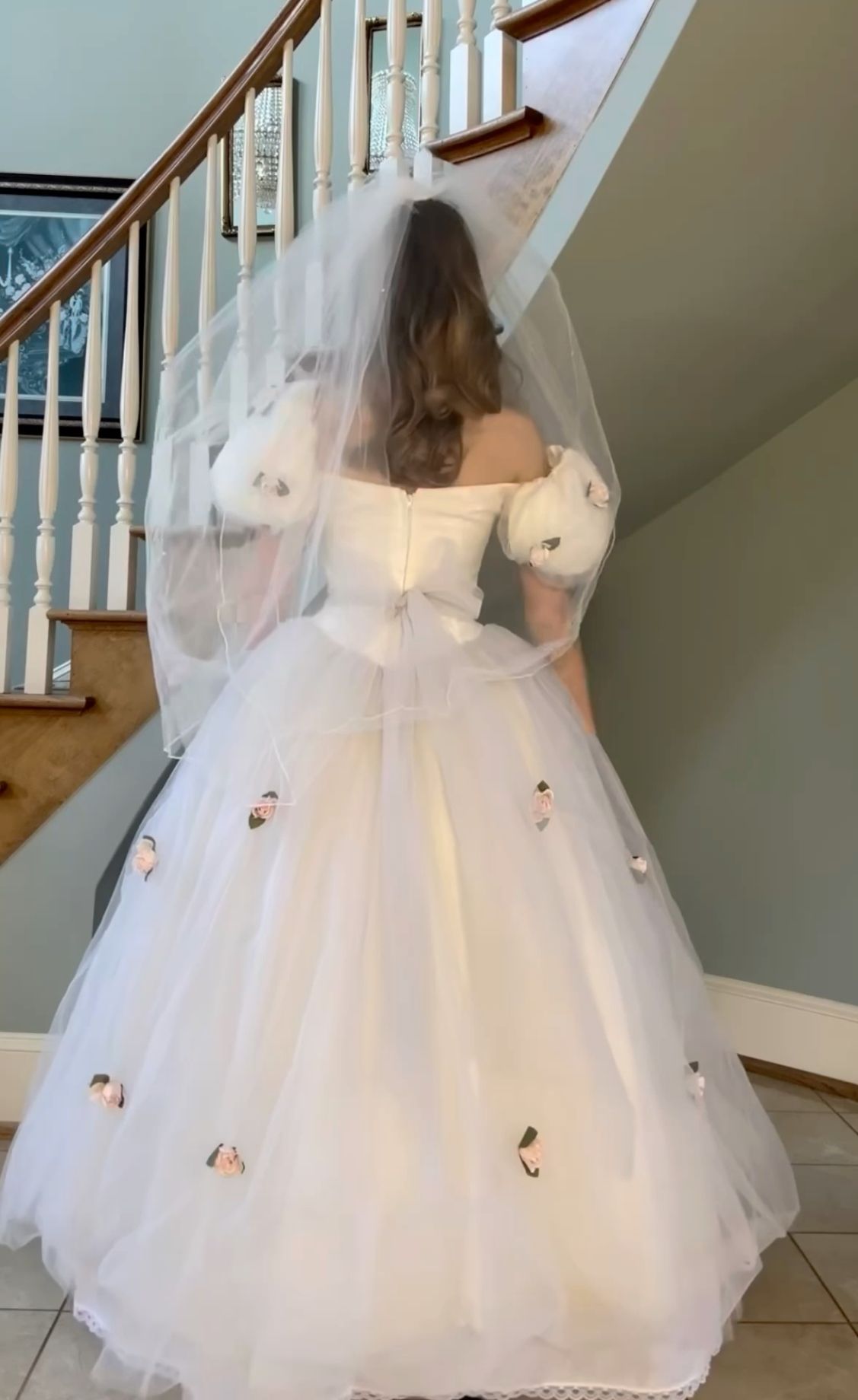 Classy tulle ball gown wedding dress, 1980s princess style bridal gowns for women