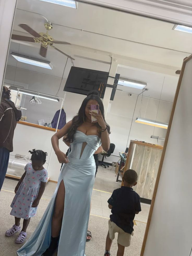 Mermaid Blue Strapless Prom Party Dress Long Evening Dress - View 2 | VelvetHem