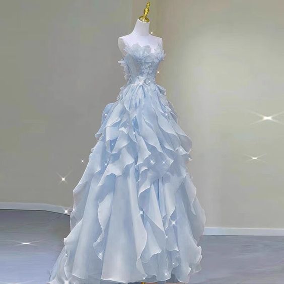 Blue A Line Long Prom Dress Sweet 15 Birthday Party Dress - VelvetHem