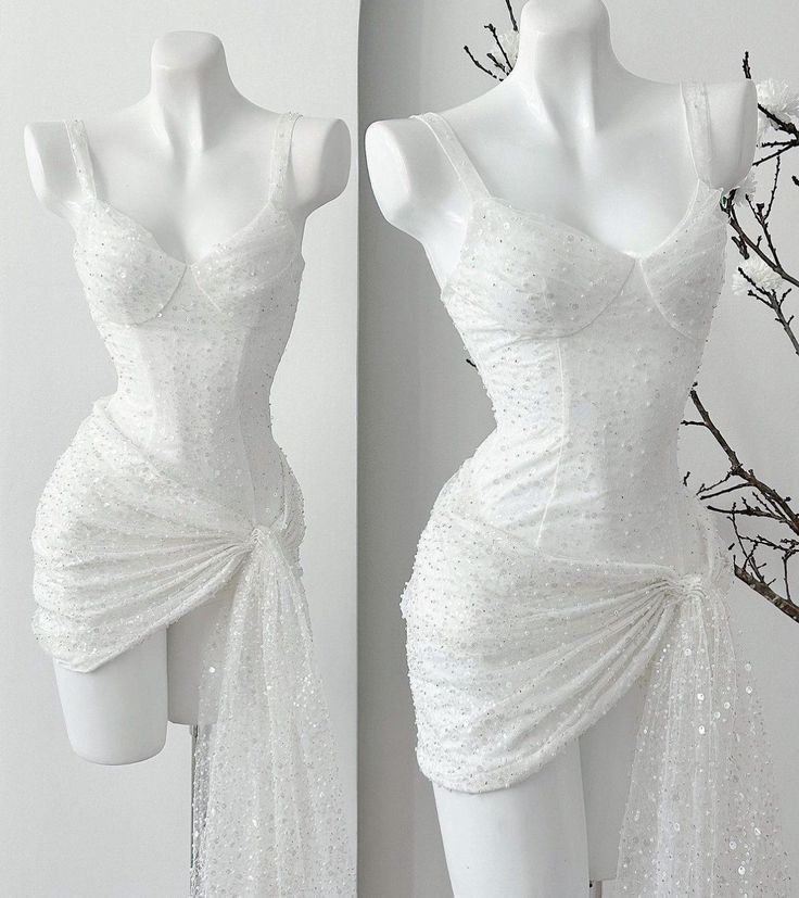 White Shinny Dress Women's Party Prom Dress Short Formal Dress fg6440 - VelvetHem
