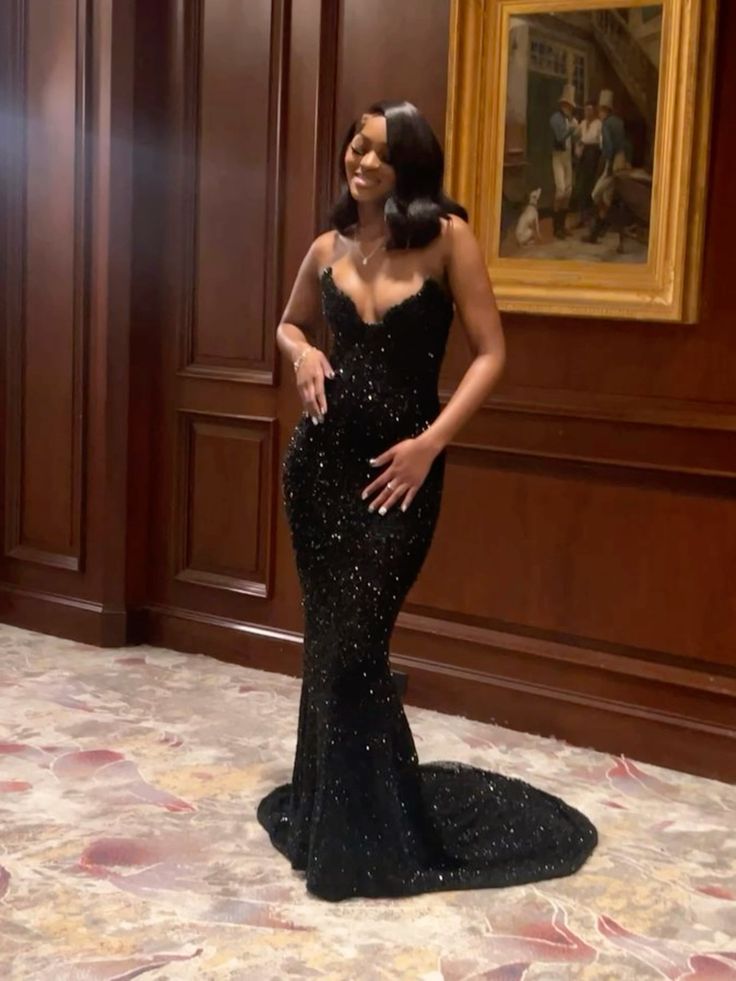Black Strapless Mermaid Long Prom Dress Evening Gown fg6763 - VelvetHem