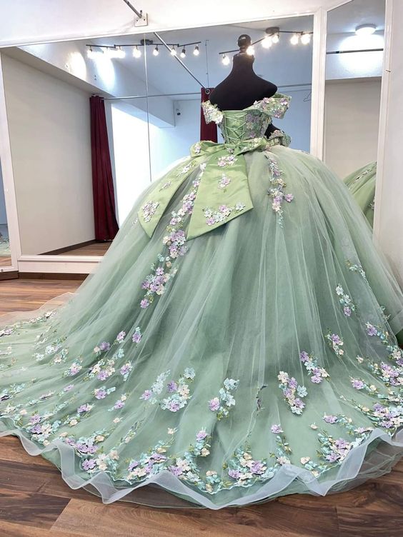 A Line Quinceanera Dress Lace Appliques Sweet 16 15 Ball Gown fg6316 - VelvetHem
