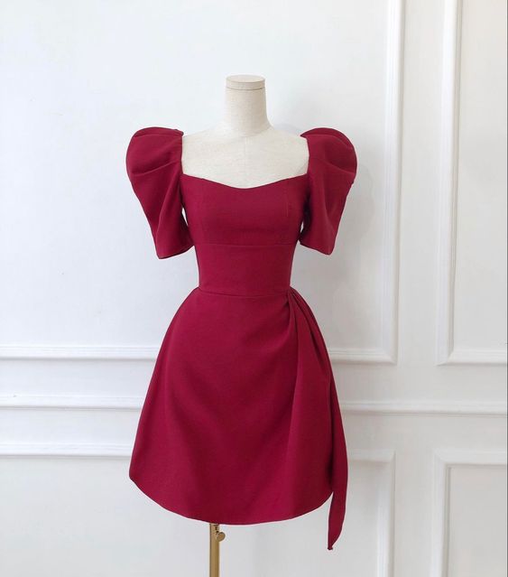 Cute short prom dress,burgundy hoco dress fg6252 - VelvetHem